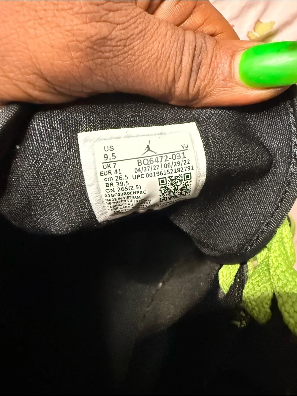 Jordan Sneakers in Black and Neon Green